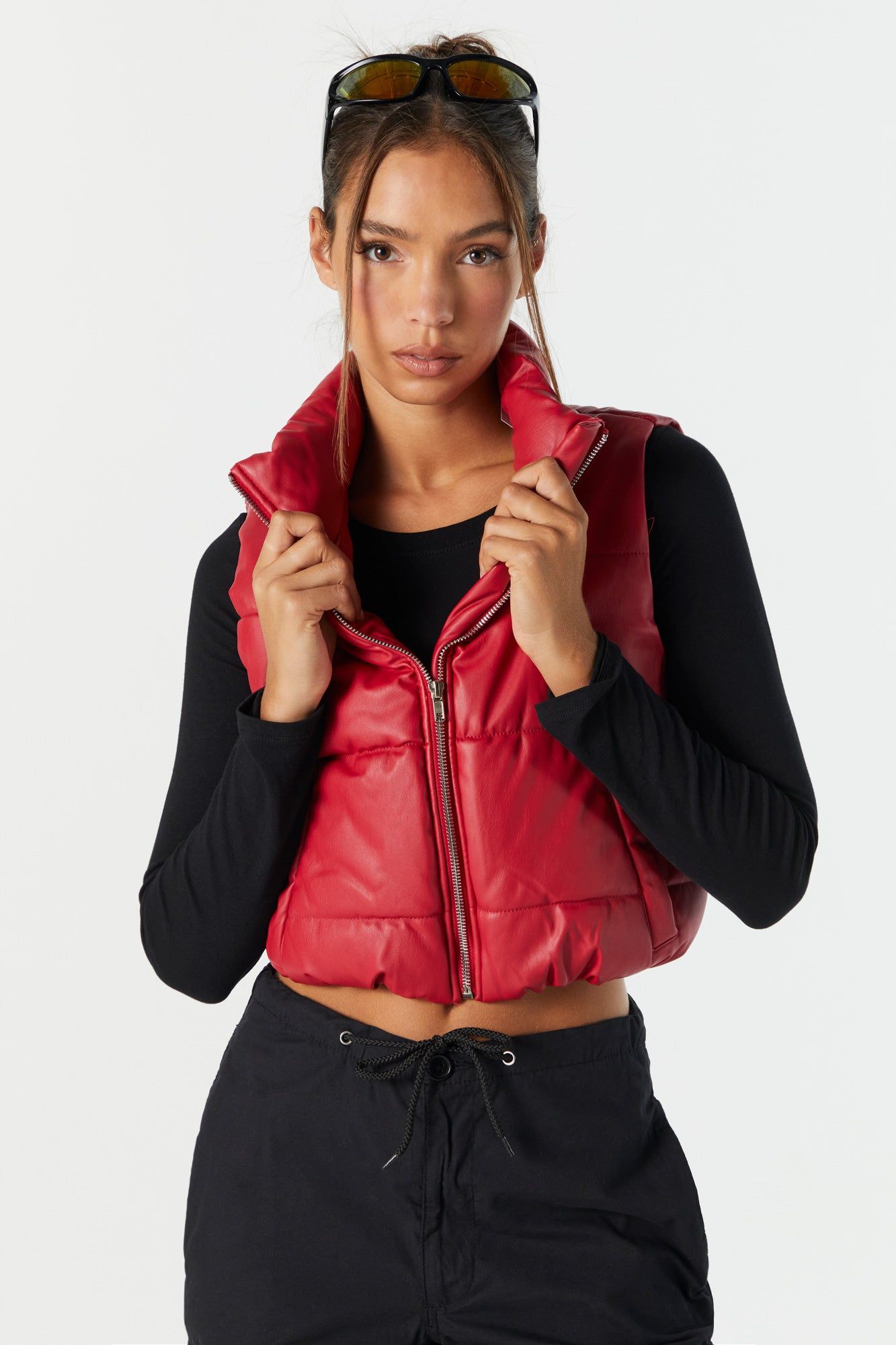 Faux Leather Cropped Puffer Vest sold by Urban Planet product image thumbnail 4
