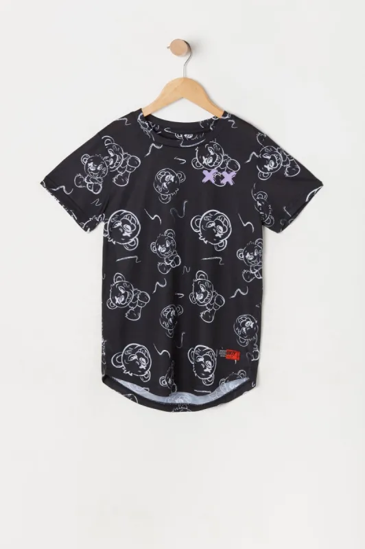 Boys Damaged Teddy Bear Print Longline T-Shirt sold by Urban Planet