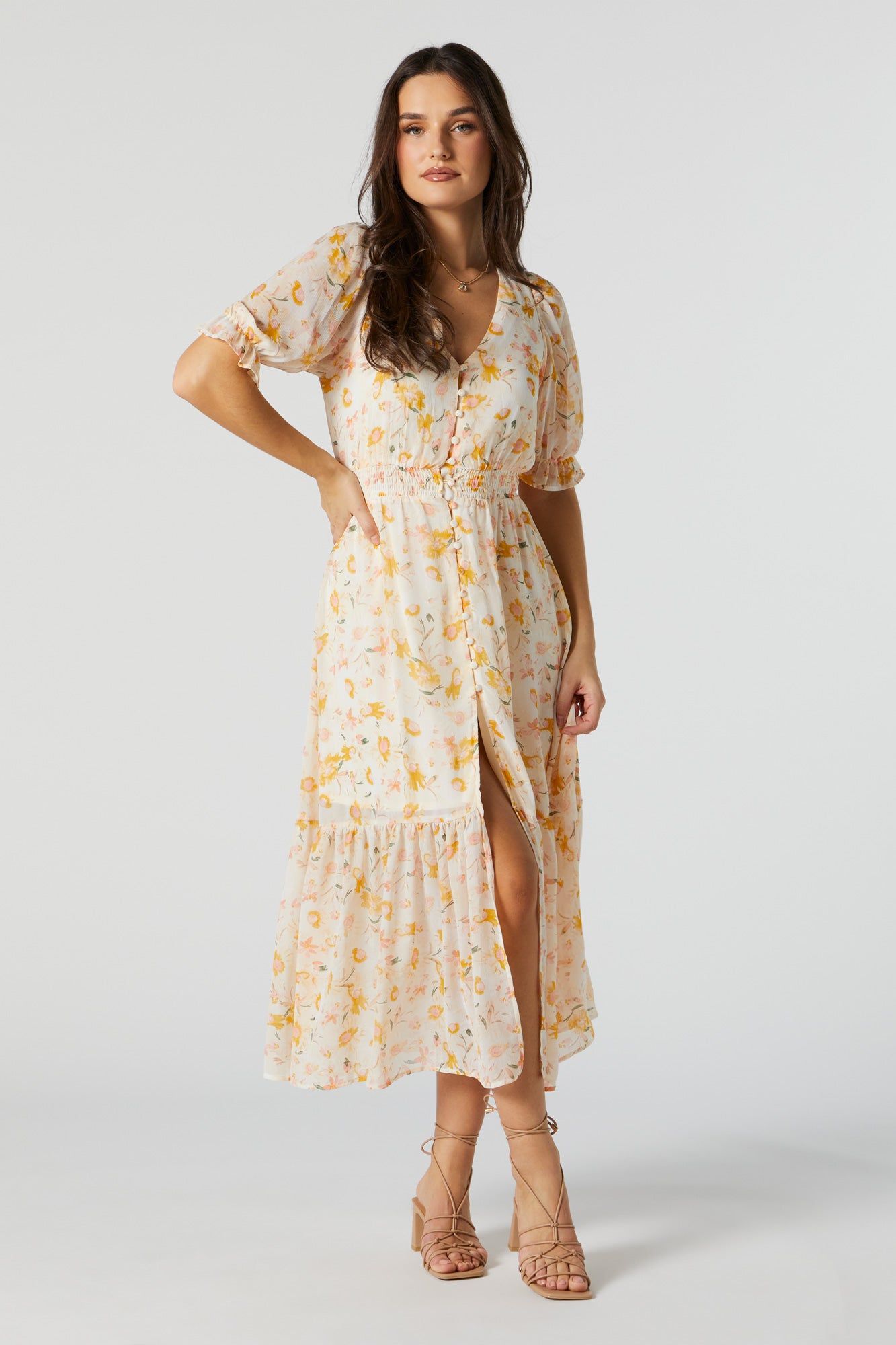 Chiffon V-Neck Buttoned Midi Dress sold by Urban Planet