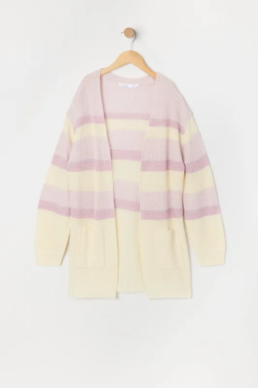 Girls Striped Knit Longline Cardigan sold by Urban Planet