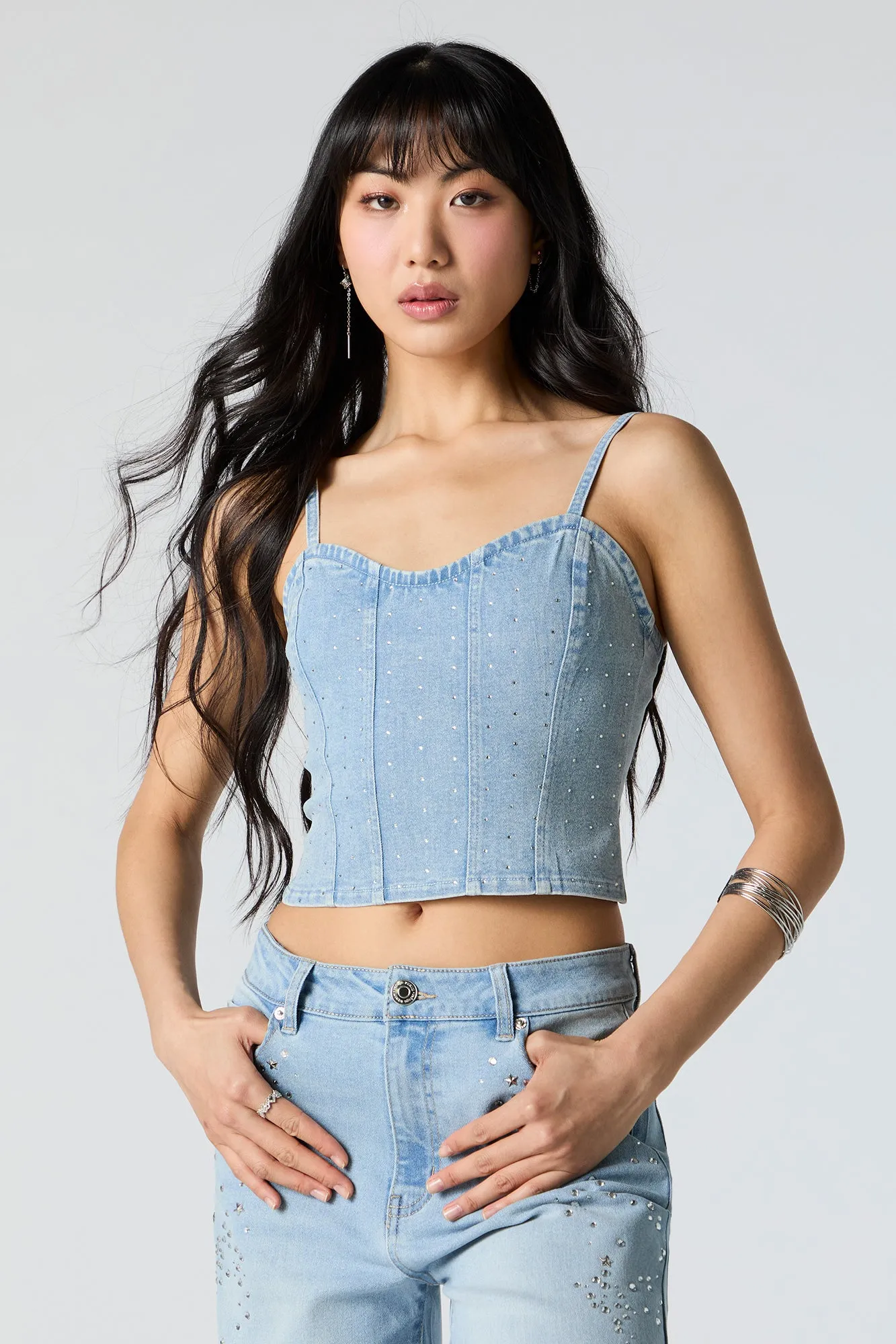Rhinestone Denim Corset Top sold by Urban Planet product image thumbnail 5