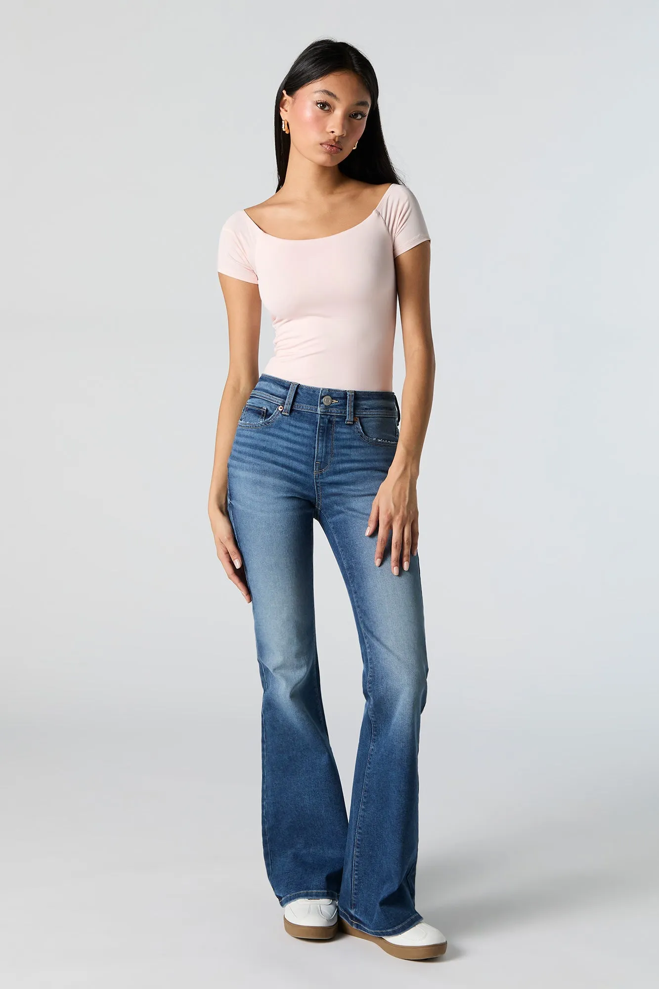 Austin Dark Vintage Wash Low Rise Flare Jean sold by Urban Planet