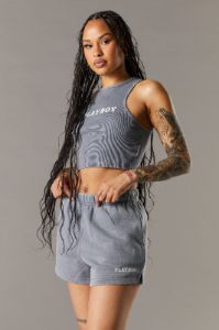 Grey Playboy Washed Fleece Short sold by Urban Planet