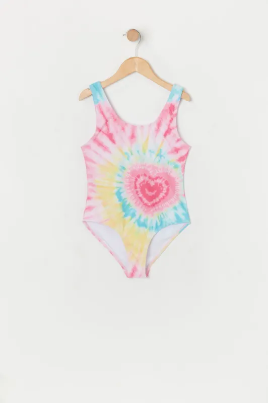 Girls Tie Dye Heart Print One Piece Swimsuit with Built-In Cups sold by Urban Planet