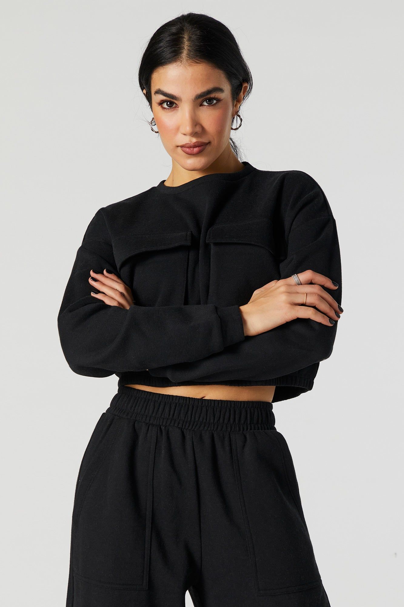 Fleece Cropped Cargo Sweatshirt sold by Urban Planet product image thumbnail 5