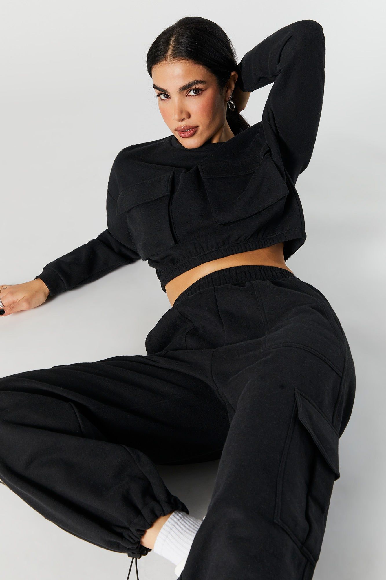 Fleece Cropped Cargo Sweatshirt sold by Urban Planet product image thumbnail 4