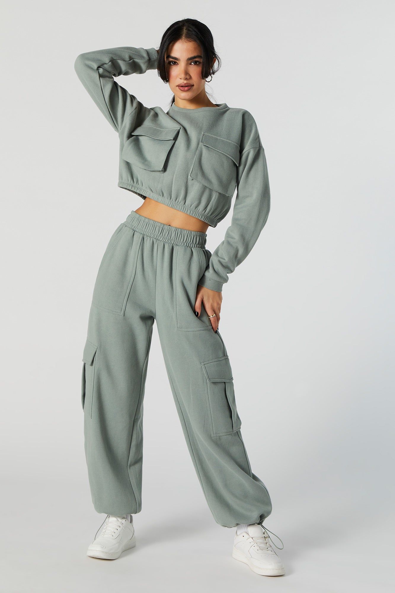 Fleece Cropped Cargo Sweatshirt sold by Urban Planet product image thumbnail 3