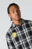 Dripping Smiley Graphic Plaid Button-Up Top sold by Urban Planet