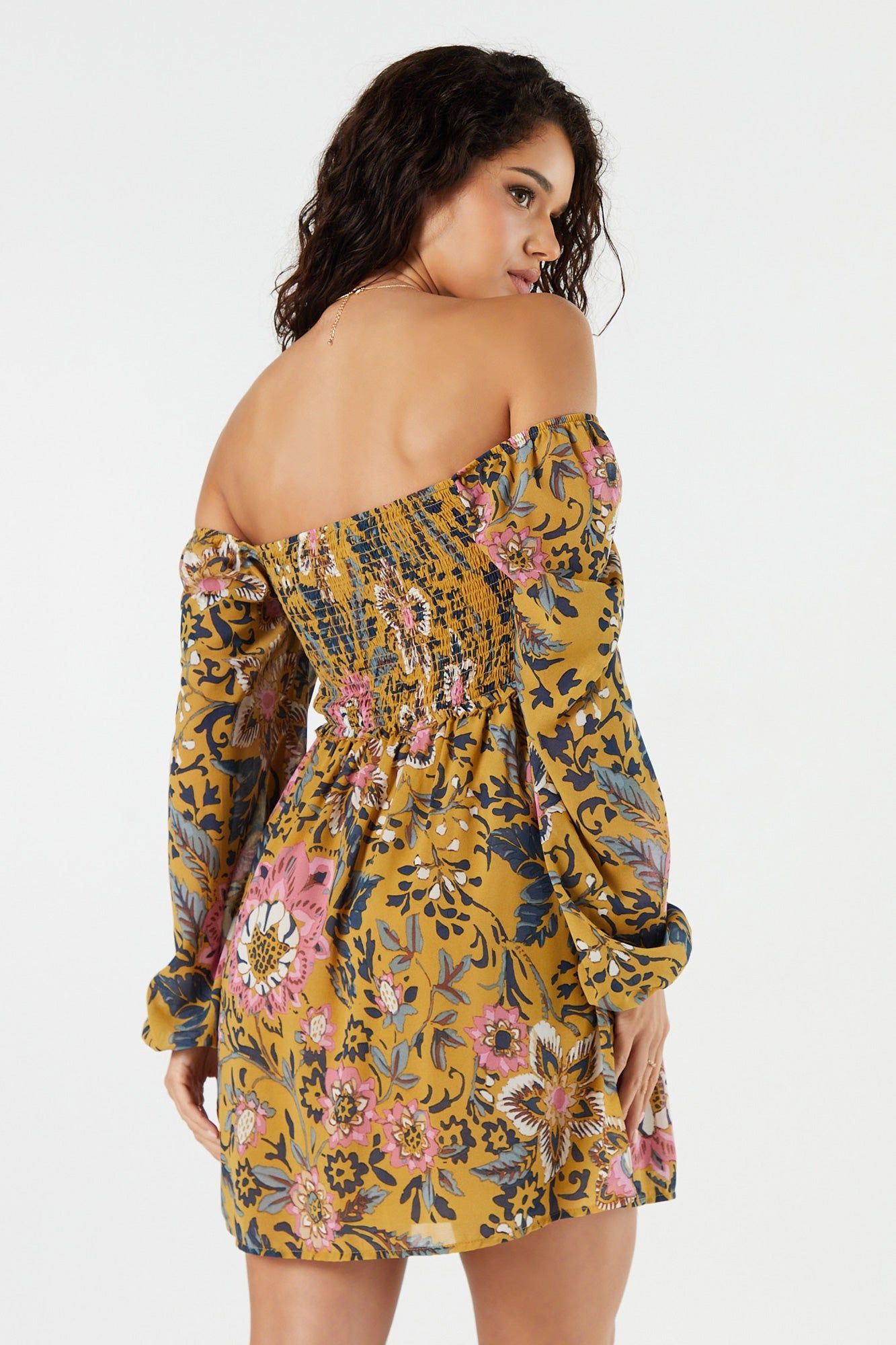 Floral Off Shoulder Long Sleeve Mini Dress sold by Urban Planet product image thumbnail 2
