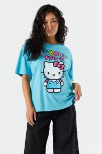 T-Shirt De Coupe Garçonne Bleu À Imprimé Hello Kitty sold by Urban Planet