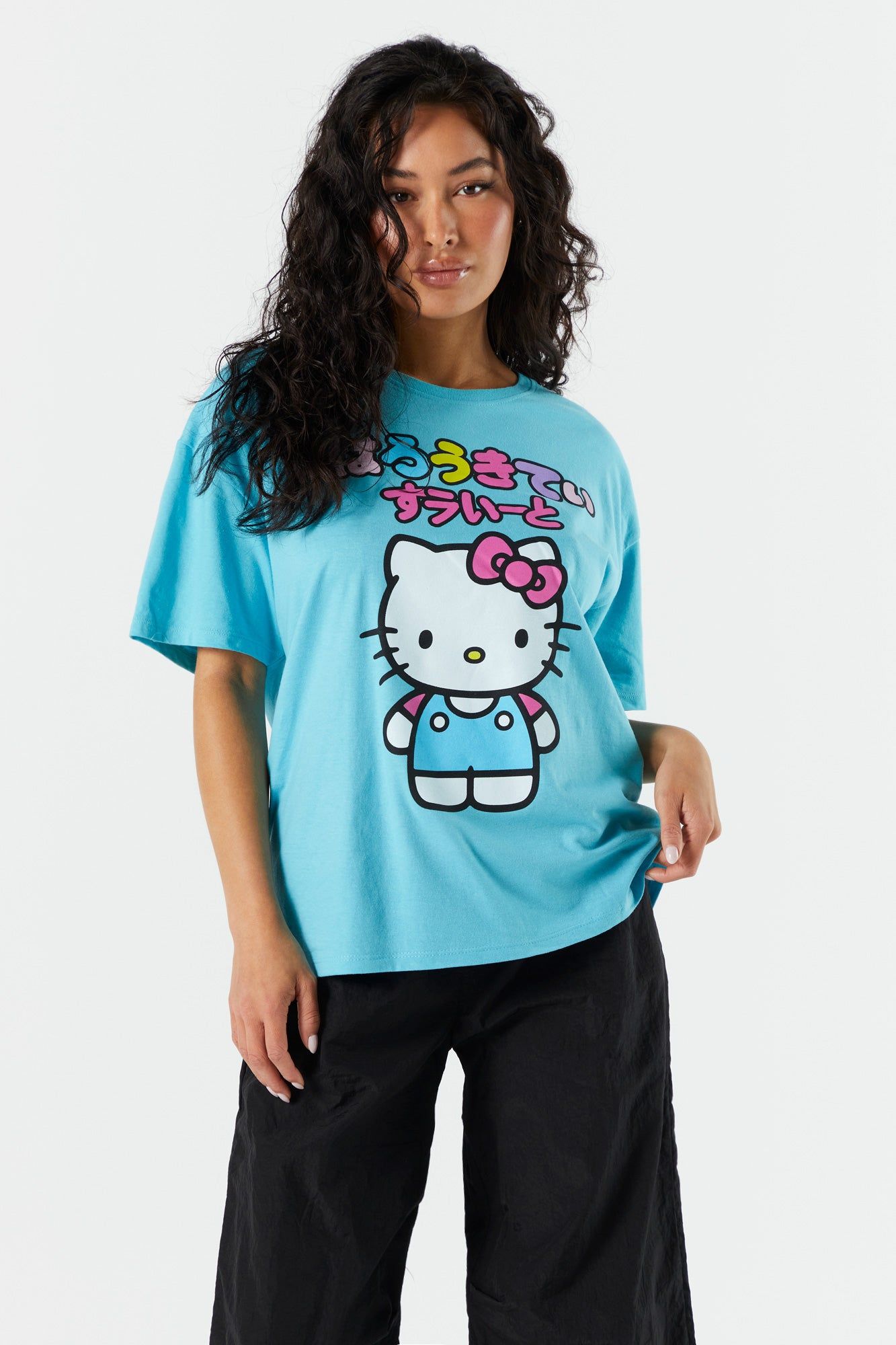 T-Shirt De Coupe Garçonne Bleu À Imprimé Hello Kitty sold by Urban Planet