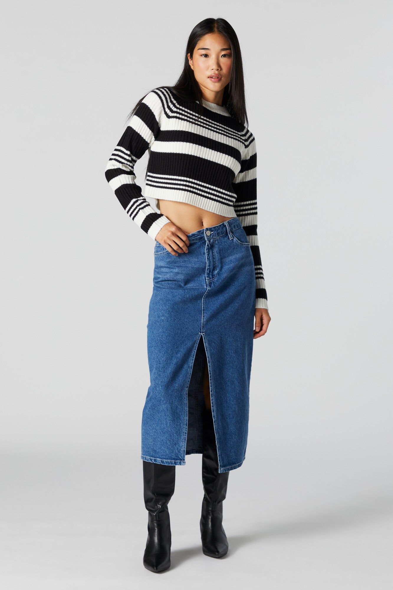 Striped Ribbed Knit Cropped Sweater sold by Urban Planet product image thumbnail 2
