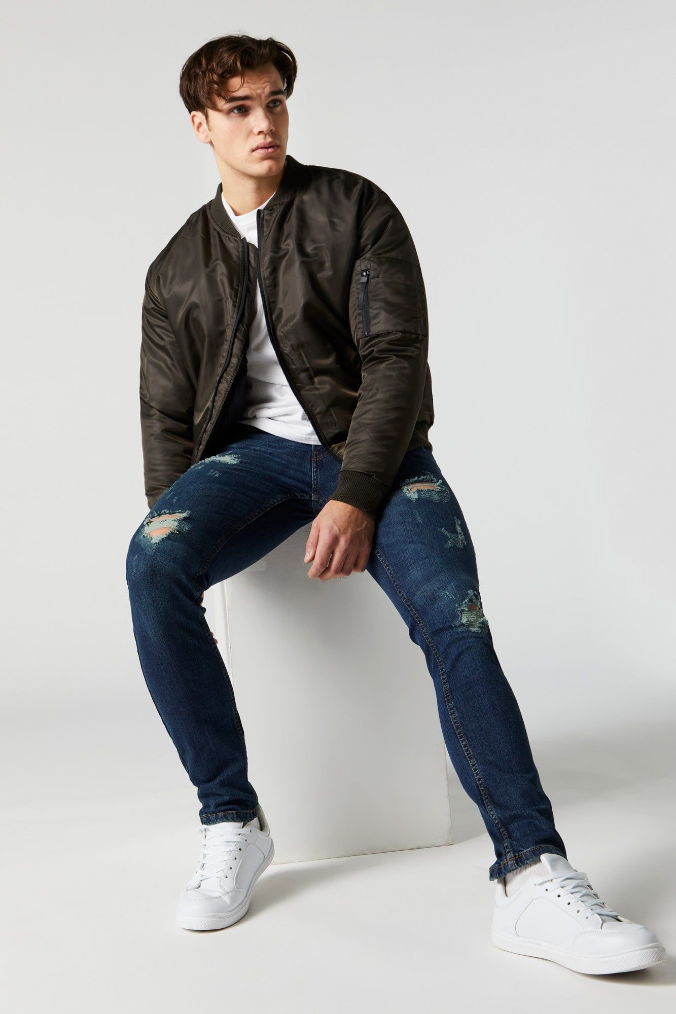 Medium Wash Distressed Skinny Jean sold by Urban Planet