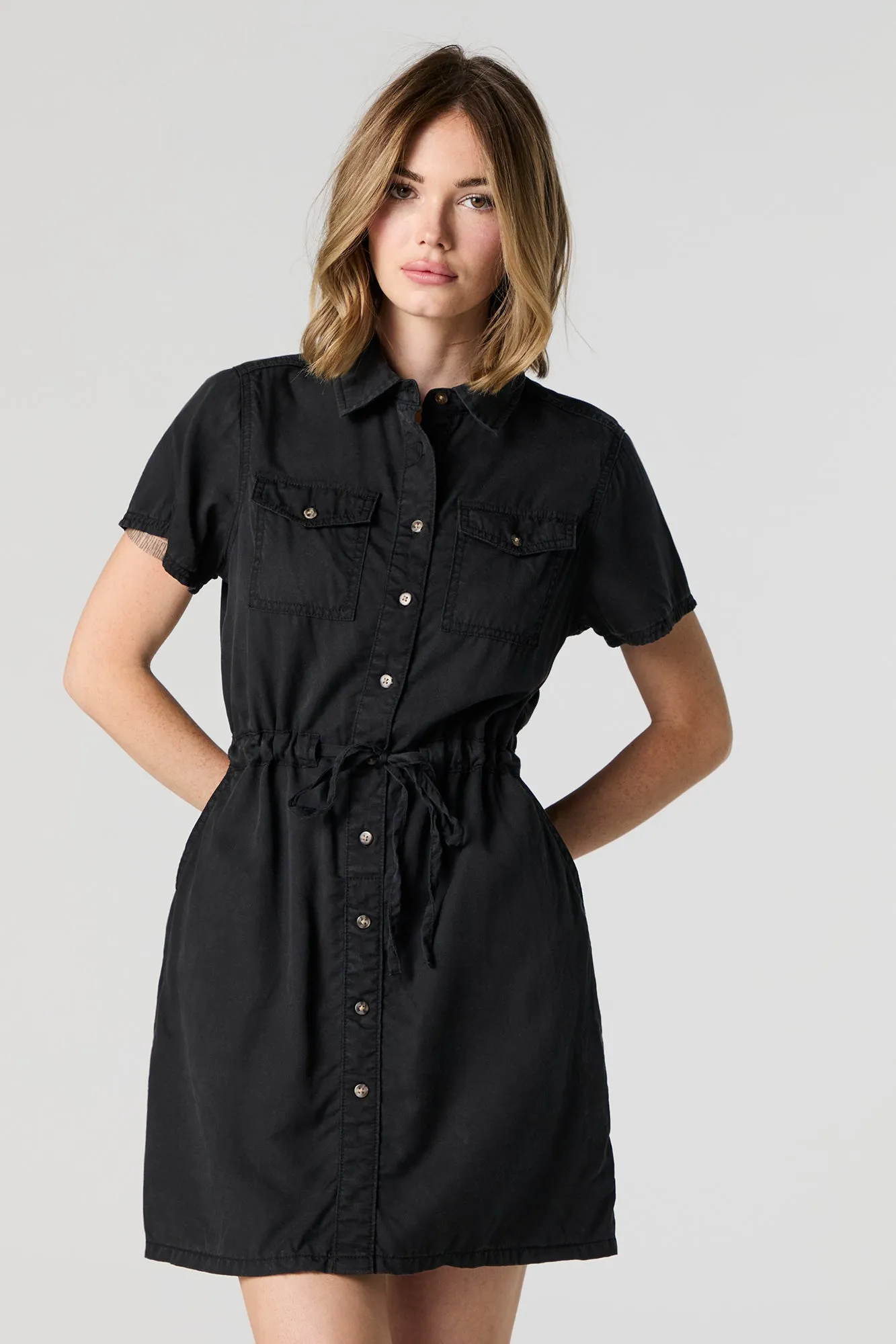 Button-Up Self Tie T-Shirt Dress sold by Urban Planet