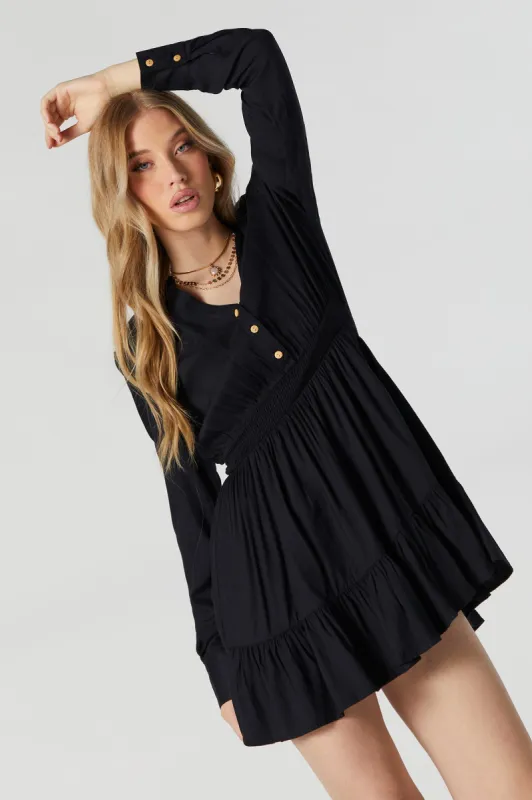 Minirobe boutonnée avec col et manches longues noir sold by Urban Planet