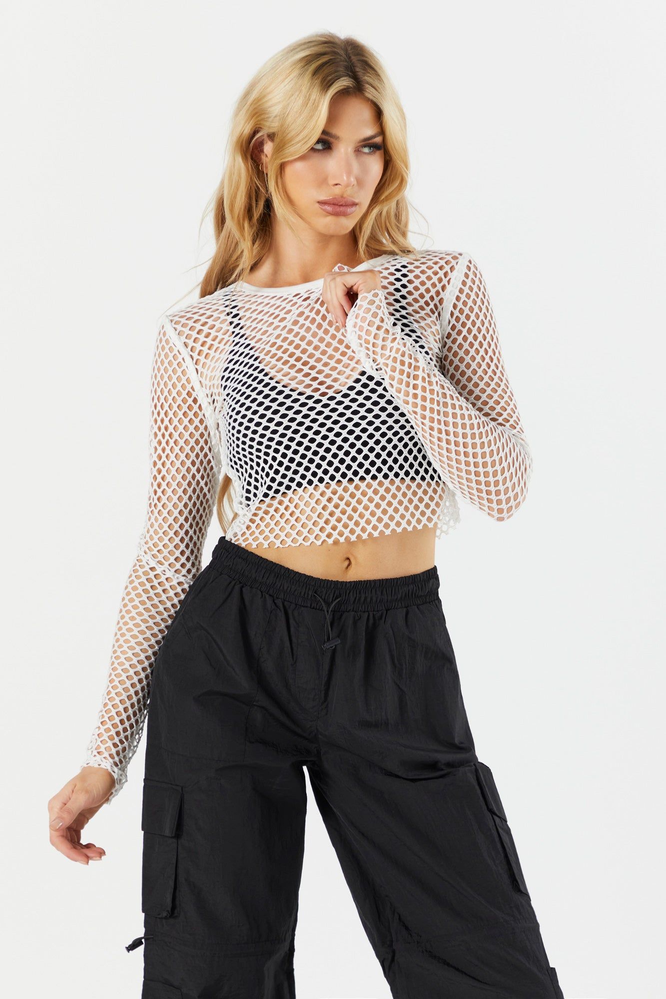 Fishnet Long Sleeve Crop Top sold by Urban Planet product image thumbnail 6