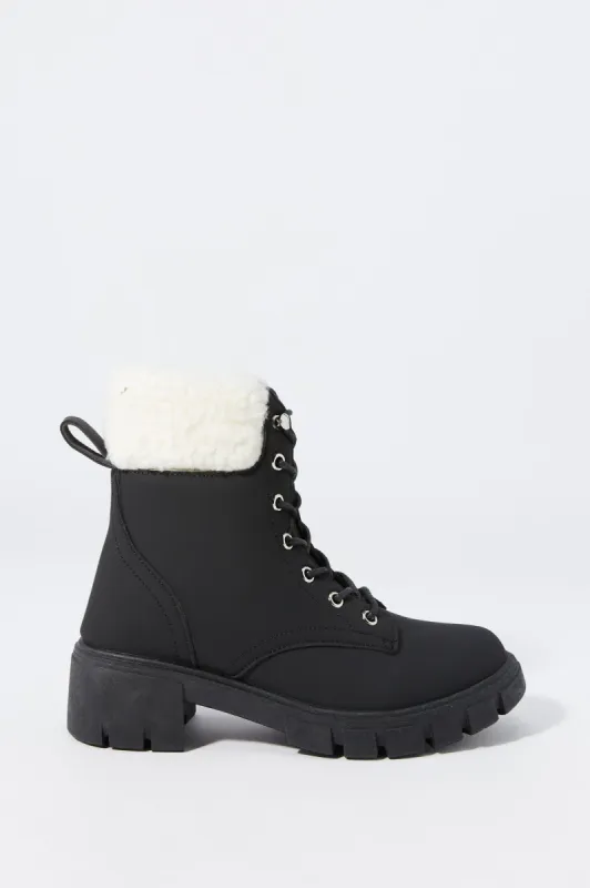 Fur Collared Lug Heeled Boot sold by Urban Planet