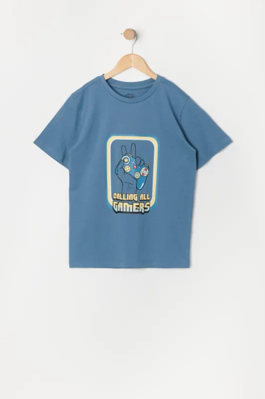 T-shirt à imprimé Calling All Gamers pour garçon sold by Urban Planet