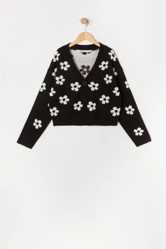 Cardigan boutonné en tricot fleuri pour fille sold by Urban Planet