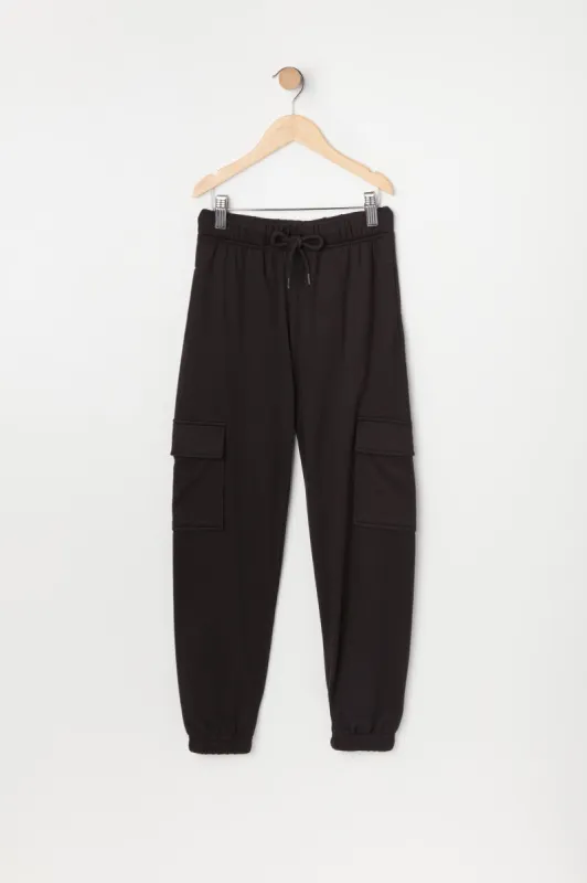 Girls Solid Fleece Cargo Jogger sold by Urban Planet