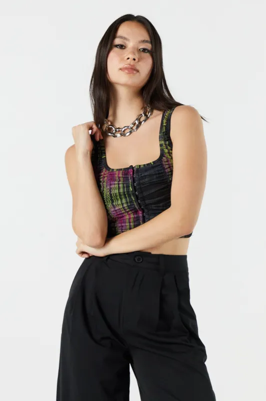 Black Print Square Neck Hook and Eye Ruched Top sold by Urban Planet