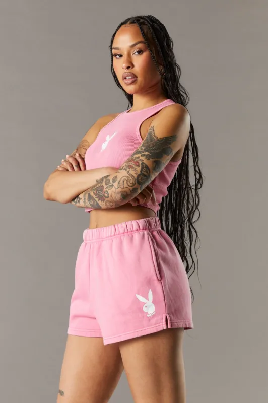 Pink Playboy Washed Fleece Short sold by Urban Planet