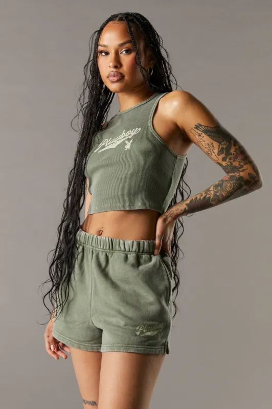 Green Playboy Washed Fleece Short sold by Urban Planet