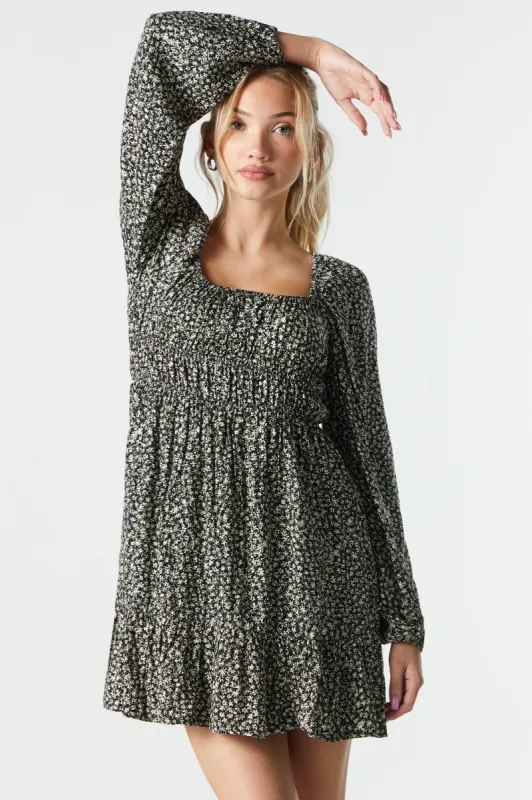 Floral Print Long Sleeve Milkmaid Dress sold by Urban Planet