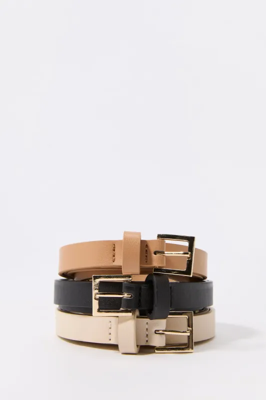 Square Buckle Faux-Leather Belt (3 Pack) sold by Urban Planet