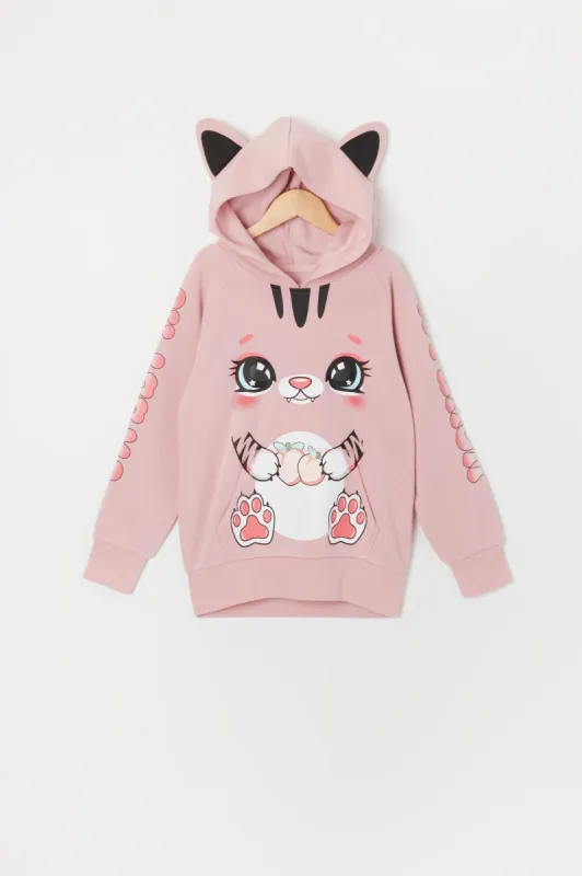 Girls Peach Kitty Character Hoodie sold by Urban Planet