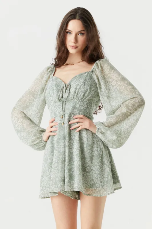 Soft Green Floral Print Sweetheart Romper sold by Urban Planet