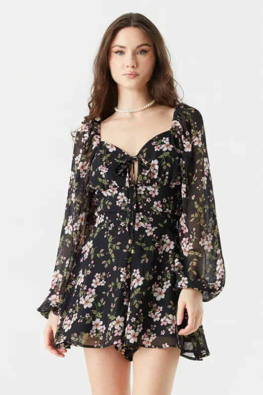 Black Floral Print Sweetheart Romper sold by Urban Planet