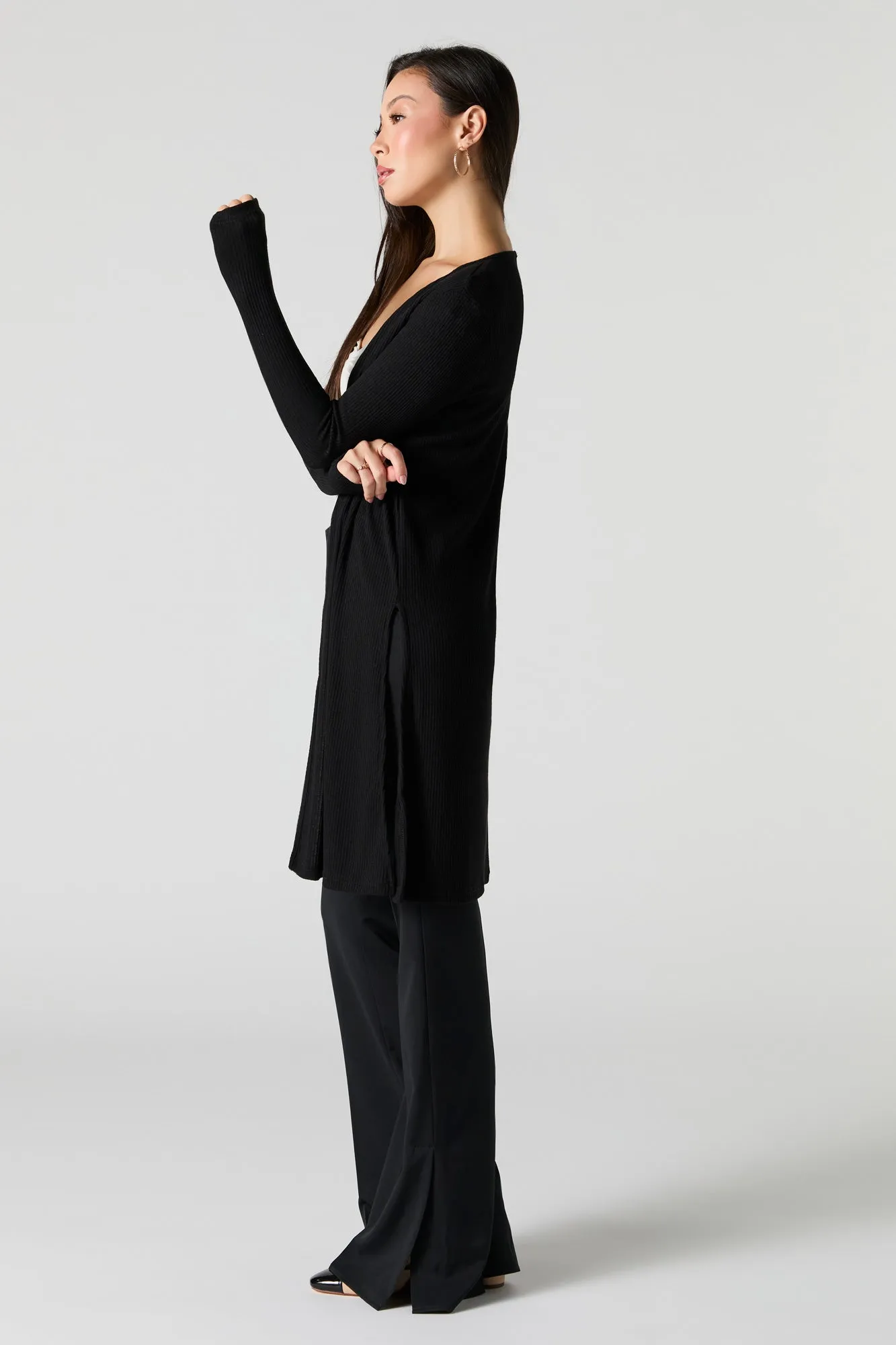 Ribbed Open Front Longline Cardigan sold by Urban Planet product image thumbnail 2