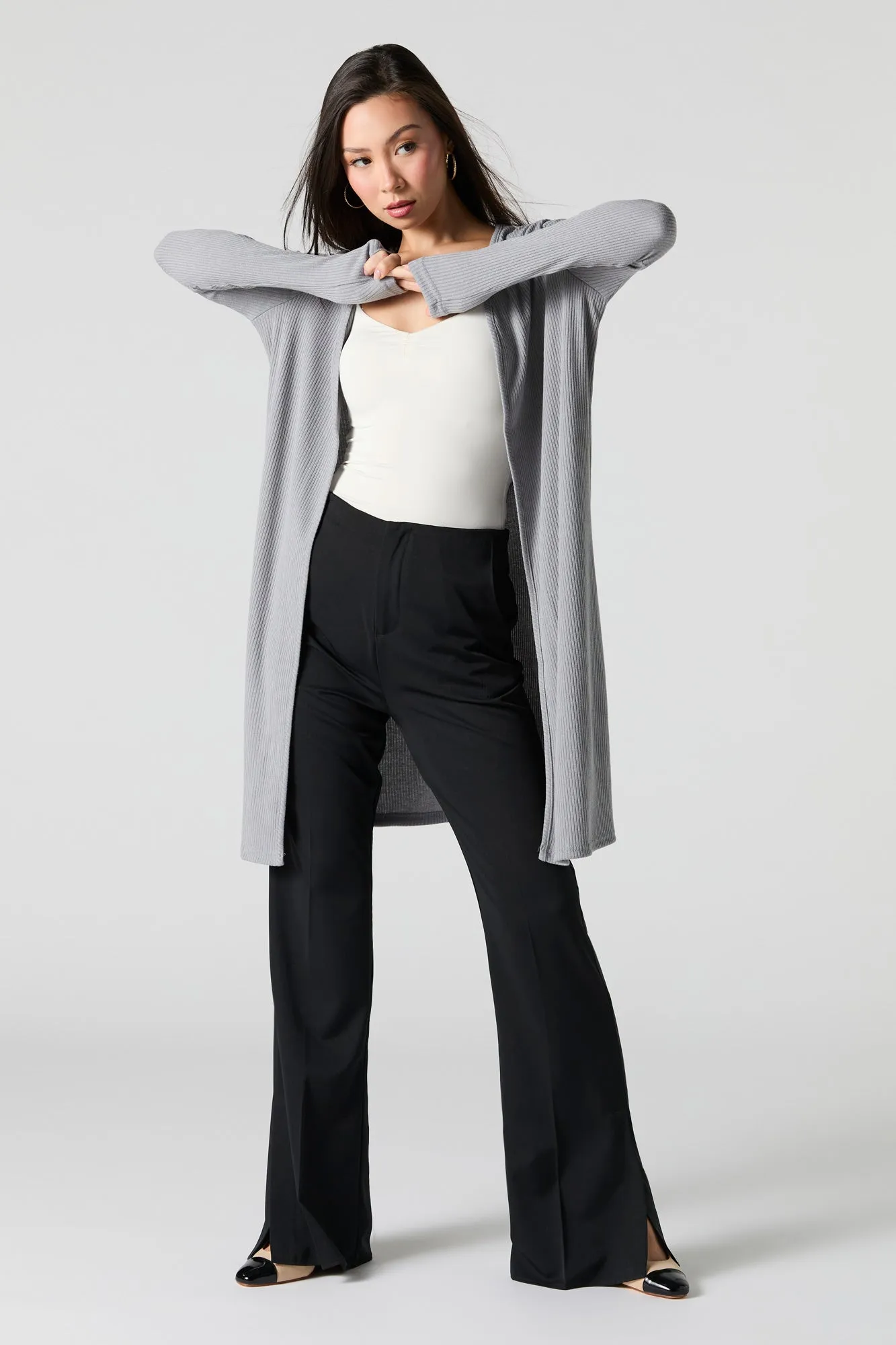 Ribbed Open Front Longline Cardigan sold by Urban Planet product image thumbnail 4