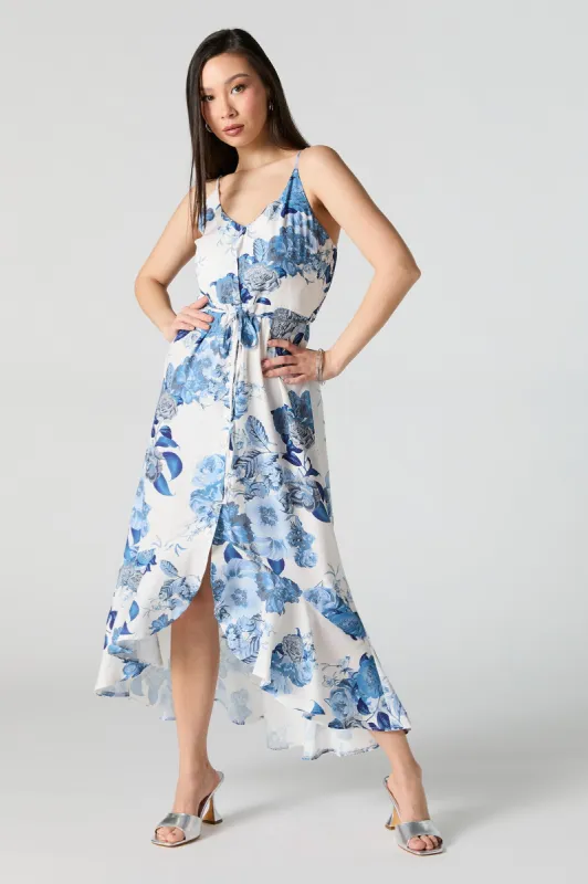 Robe midi boutonnée volantée fleurie avec attache sold by Urban Planet