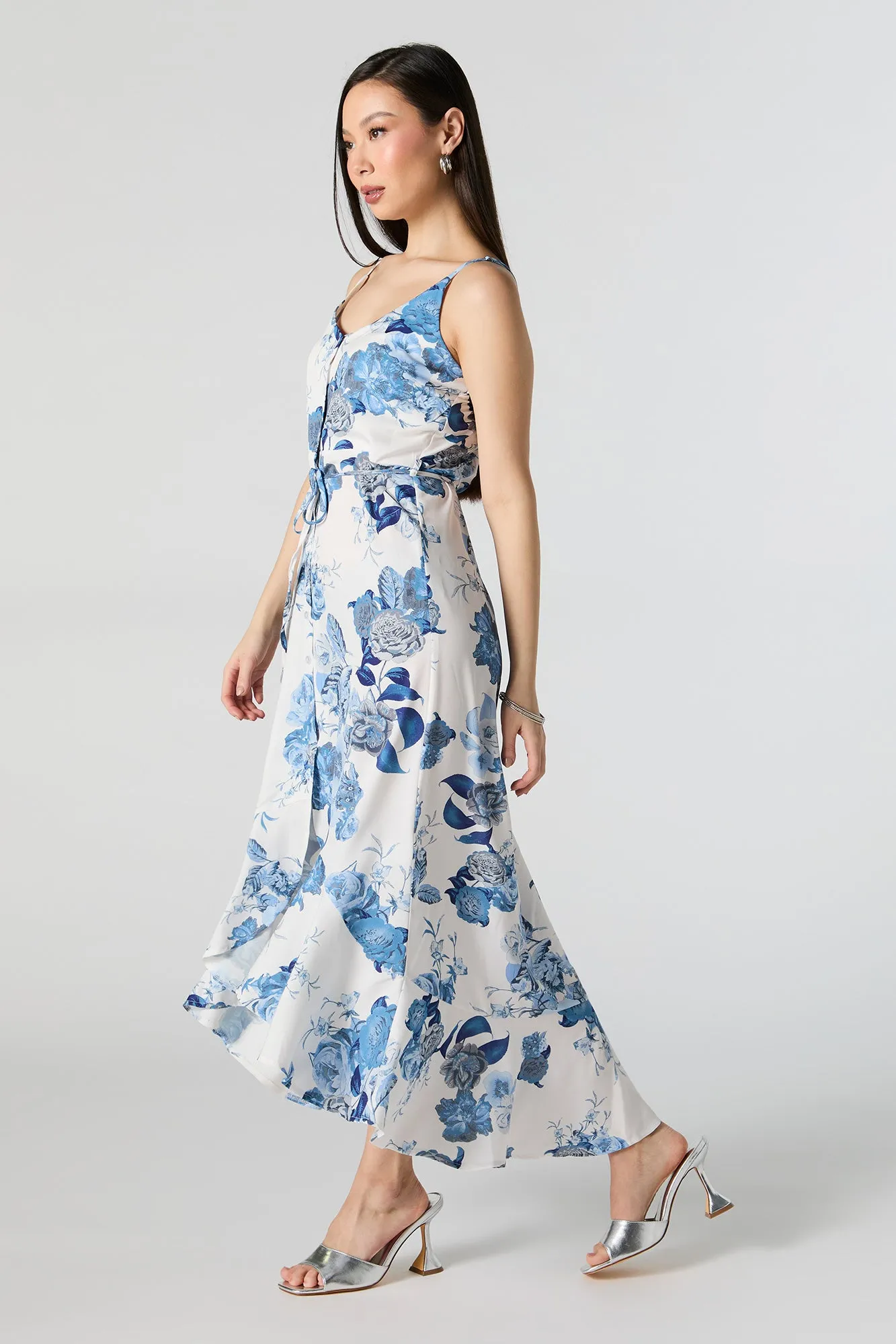 Robe midi boutonnée volantée fleurie avec attache sold by Urban Planet product image thumbnail 3