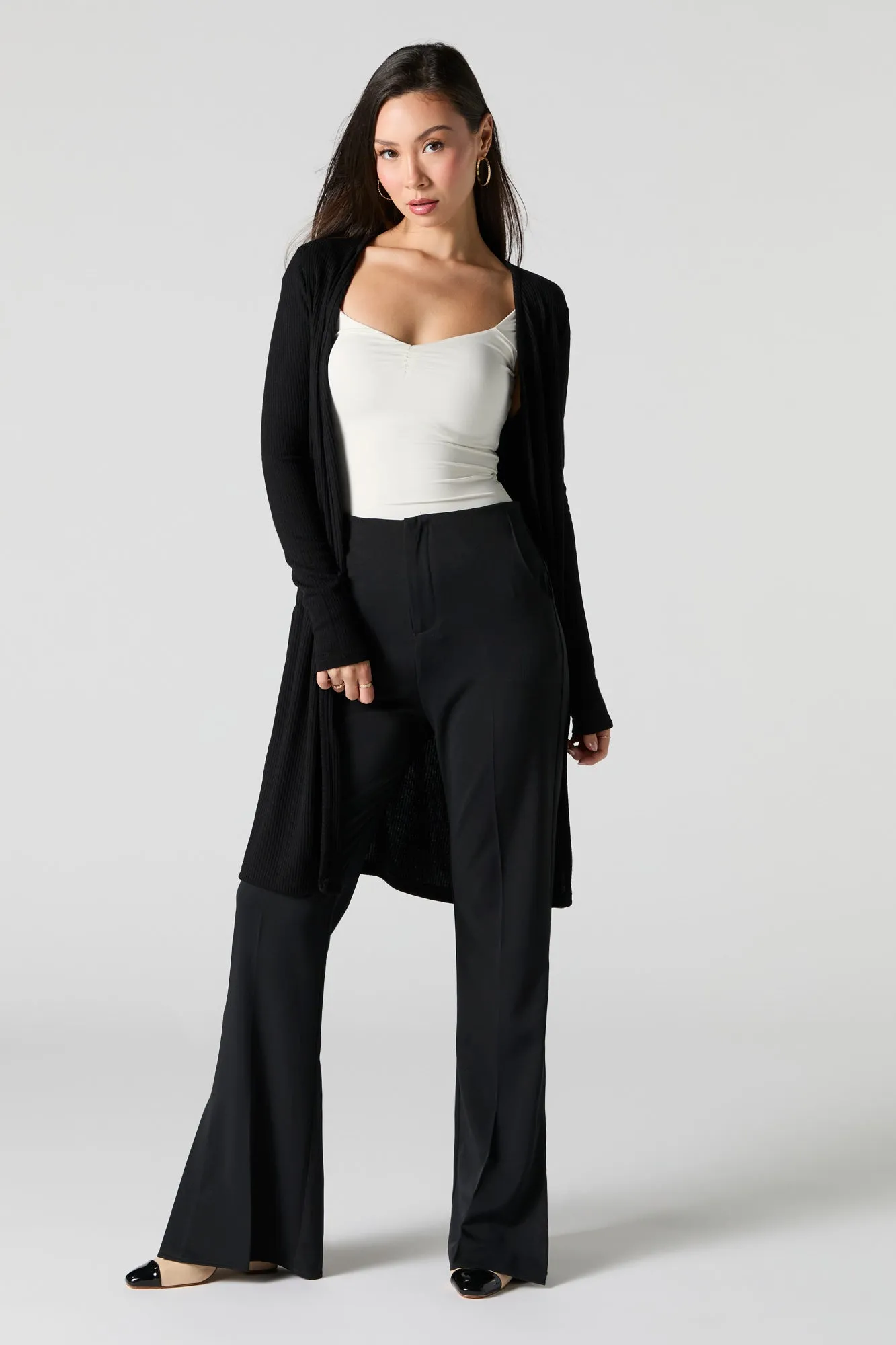 Ribbed Open Front Longline Cardigan sold by Urban Planet