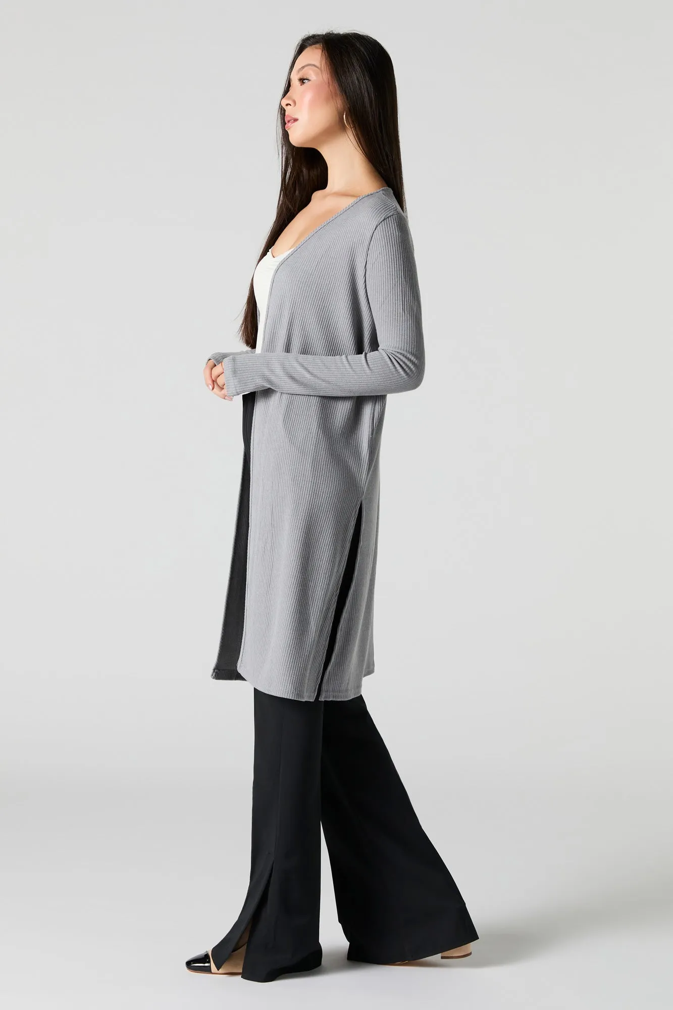 Ribbed Open Front Longline Cardigan sold by Urban Planet product image thumbnail 5