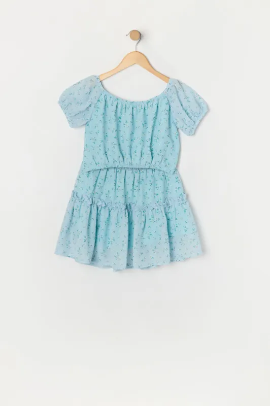 Girls Blue Floral Print Top and Skirt 2 Piece Set sold by Urban Planet