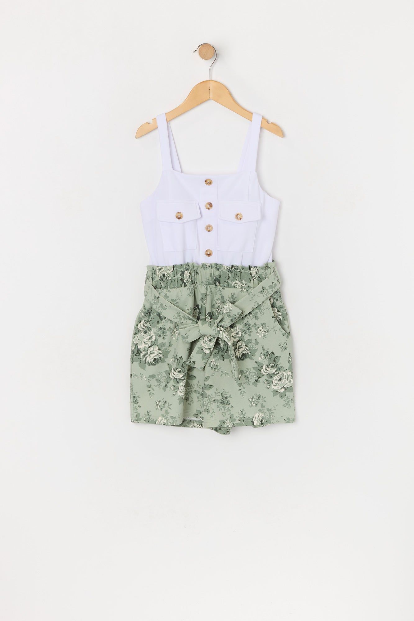 Combi-short fleuri vert avec ceinture pour fille sold by Urban Planet