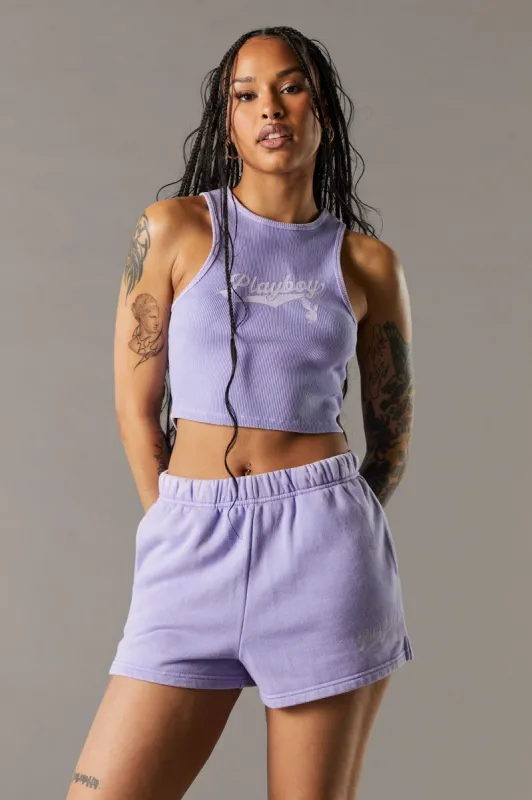 Short en molleton violet délavé à imprimé Playboy sold by Urban Planet
