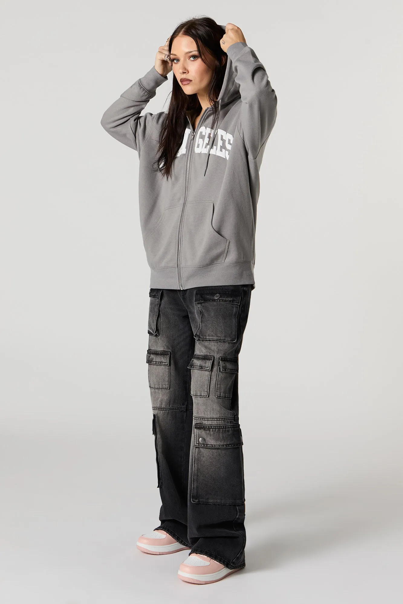 Oversized Puff Print Graphic Zip-Up Fleece Hoodie sold by Urban Planet product image thumbnail 3