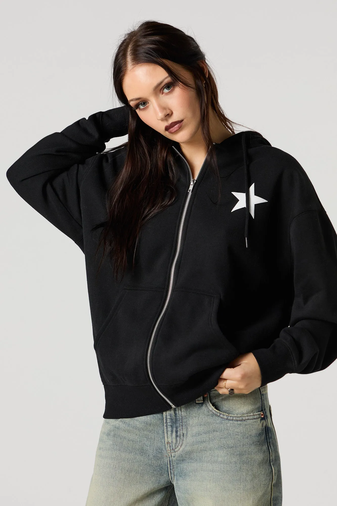 Oversized Puff Print Graphic Zip-Up Fleece Hoodie sold by Urban Planet product image thumbnail 4