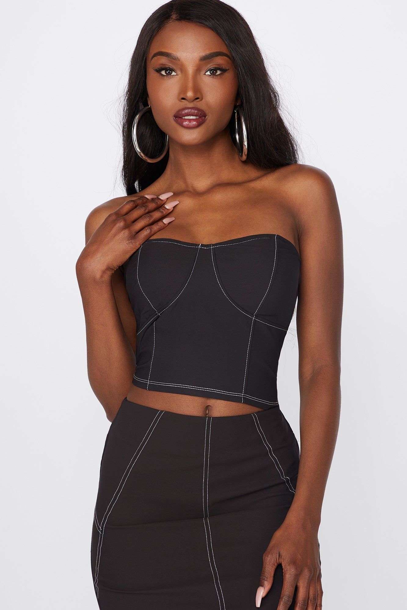 Strapless Contrast Stitch Cropped Bustier sold by Urban Planet