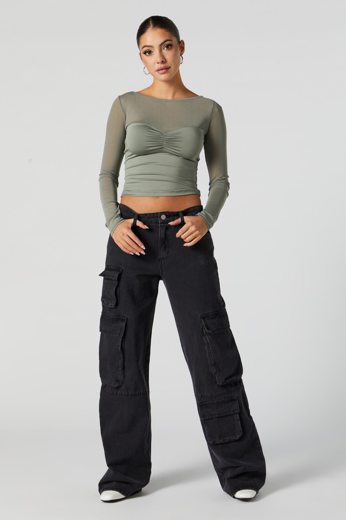 Contour Cinched Mesh Long Sleeve Top sold by Urban Planet product image thumbnail 4