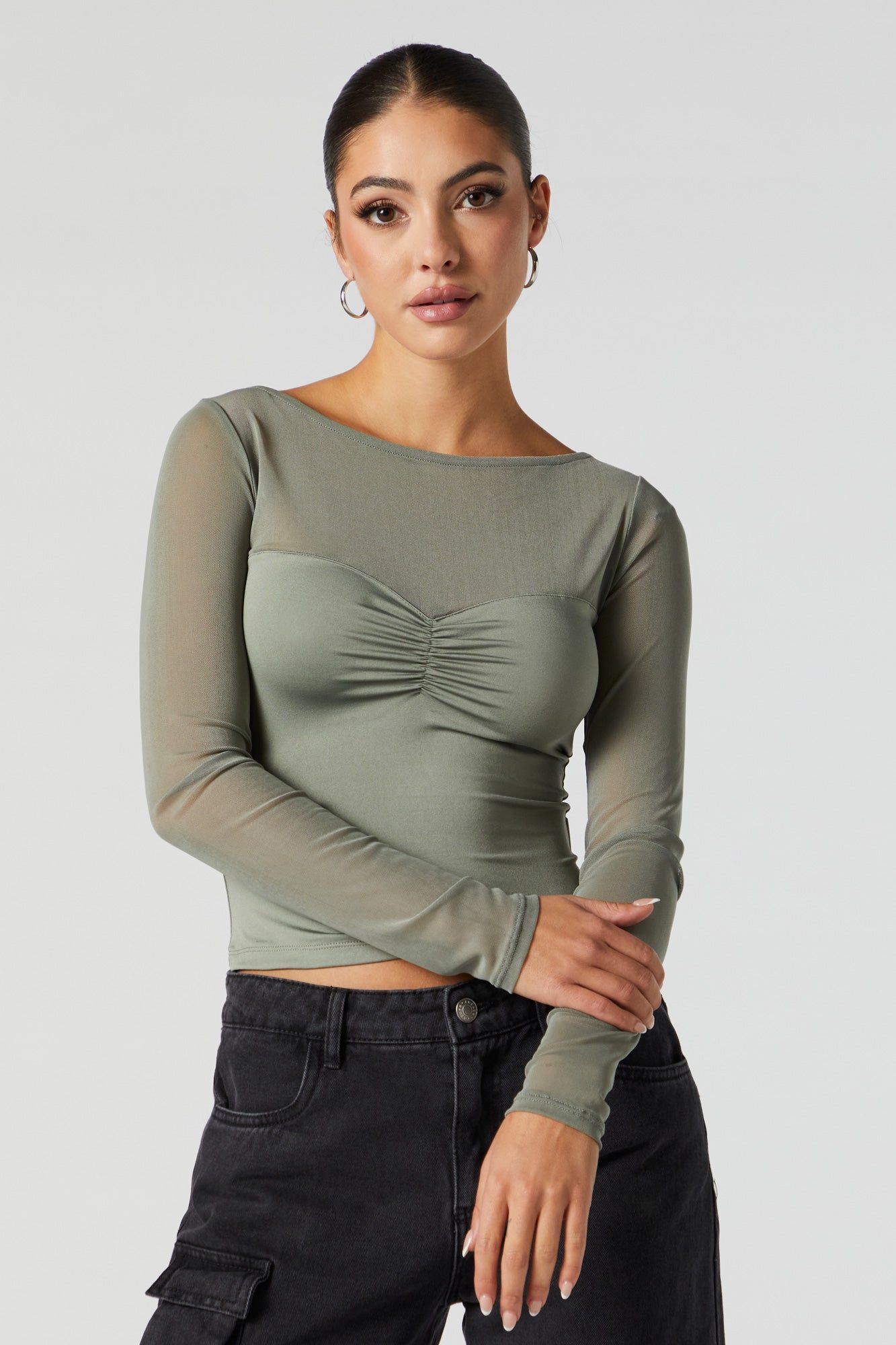 Contour Cinched Mesh Long Sleeve Top sold by Urban Planet product image thumbnail 2
