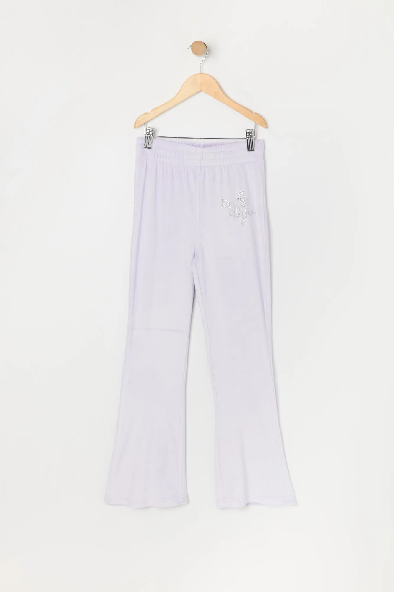 Pantalon à jambe évasée en velours à imprimé Ange avec pierres du Rhin pour fille sold by Urban Planet