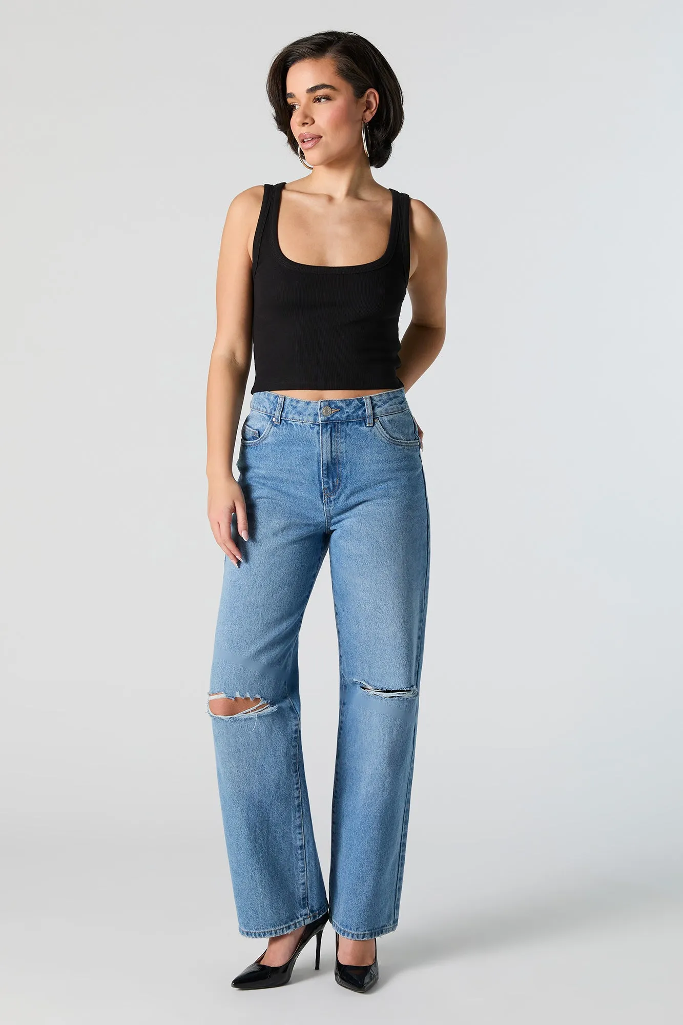Ribbed Square Neck Cropped Tank sold by Urban Planet product image thumbnail 4