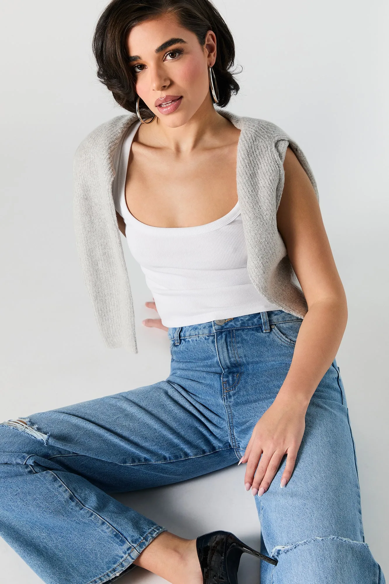 Ribbed Square Neck Cropped Tank sold by Urban Planet