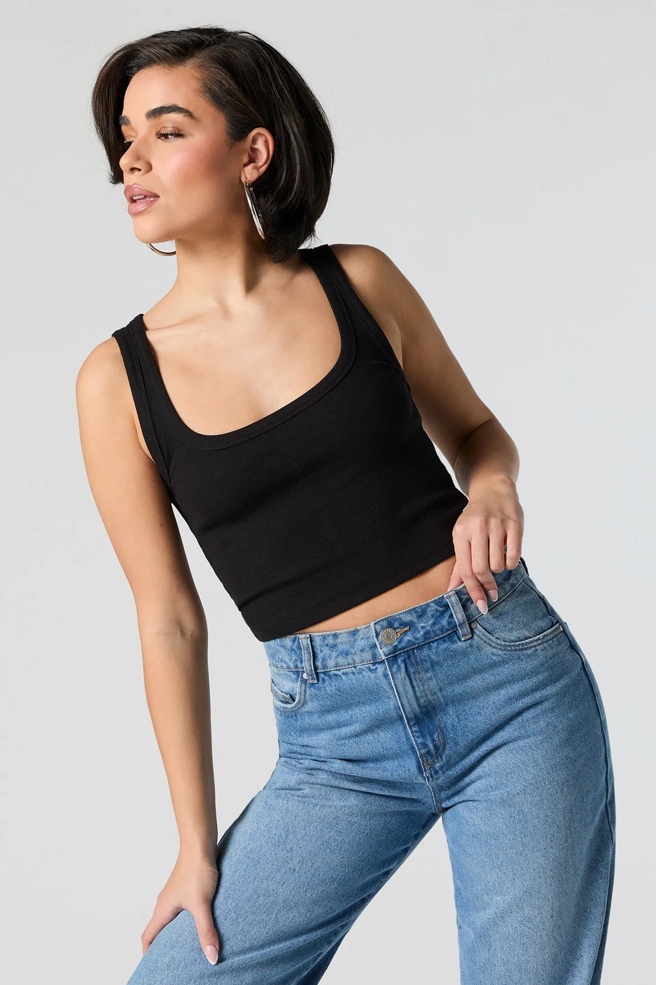 Ribbed Square Neck Cropped Tank sold by Urban Planet product image thumbnail 2